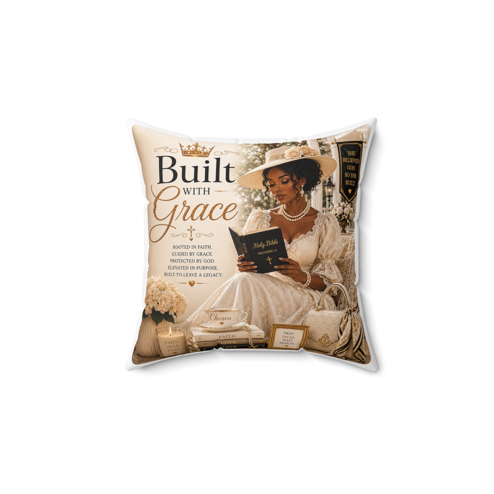 Built With Grace Decorative Pillow — Inspirational Christian Throw Pillow