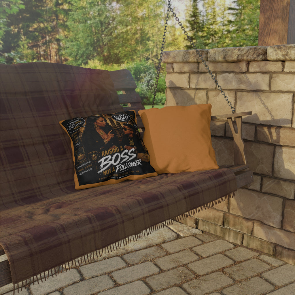 Outdoor Pillow — Raising a Boss Not a Follower Motivational Mom & Son Design